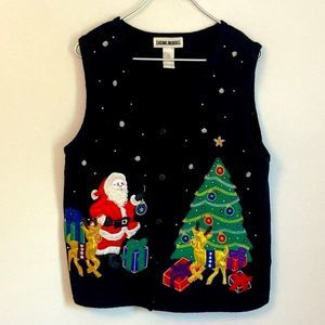 Vintage Theme Works Knit Applique Sweater Button Vest Size M